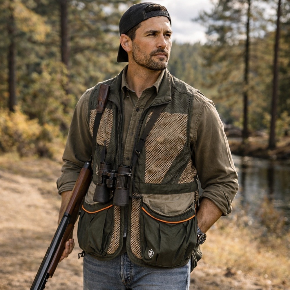 GAME WINNER‎ Cotton Mesh Hunting Utility Vest Olive Orange Outdoor Workwear L